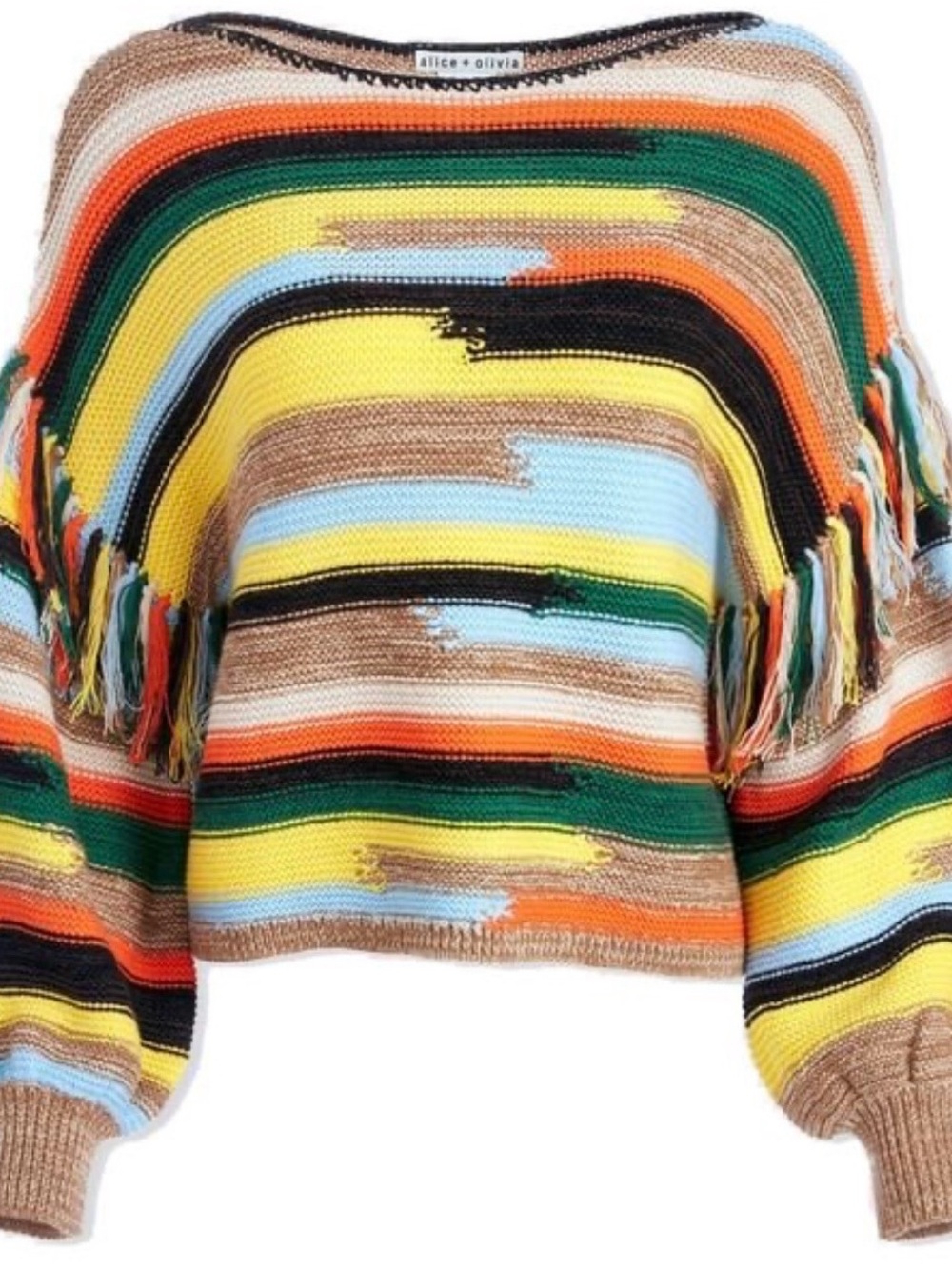 alice + olivia Striped Claudette Fringe Pullover - Women’s